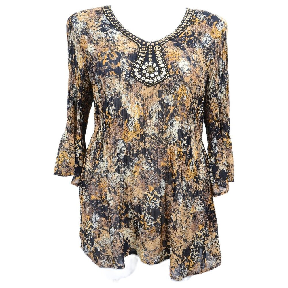 Avenue PLUS Size 18/20 (1X) Sparkly Sequins 3/4 Sleeve Fit & Flare Tunic Top‎